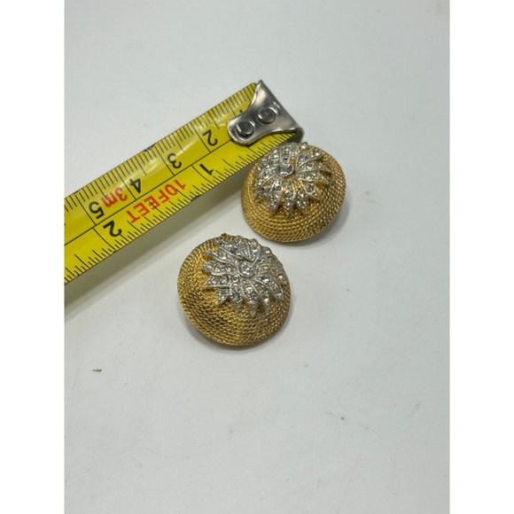 Vintage Signed CORO Clip On Earrings Textured Domed Rhinestones Classic Elegant - Picture 10 of 10
